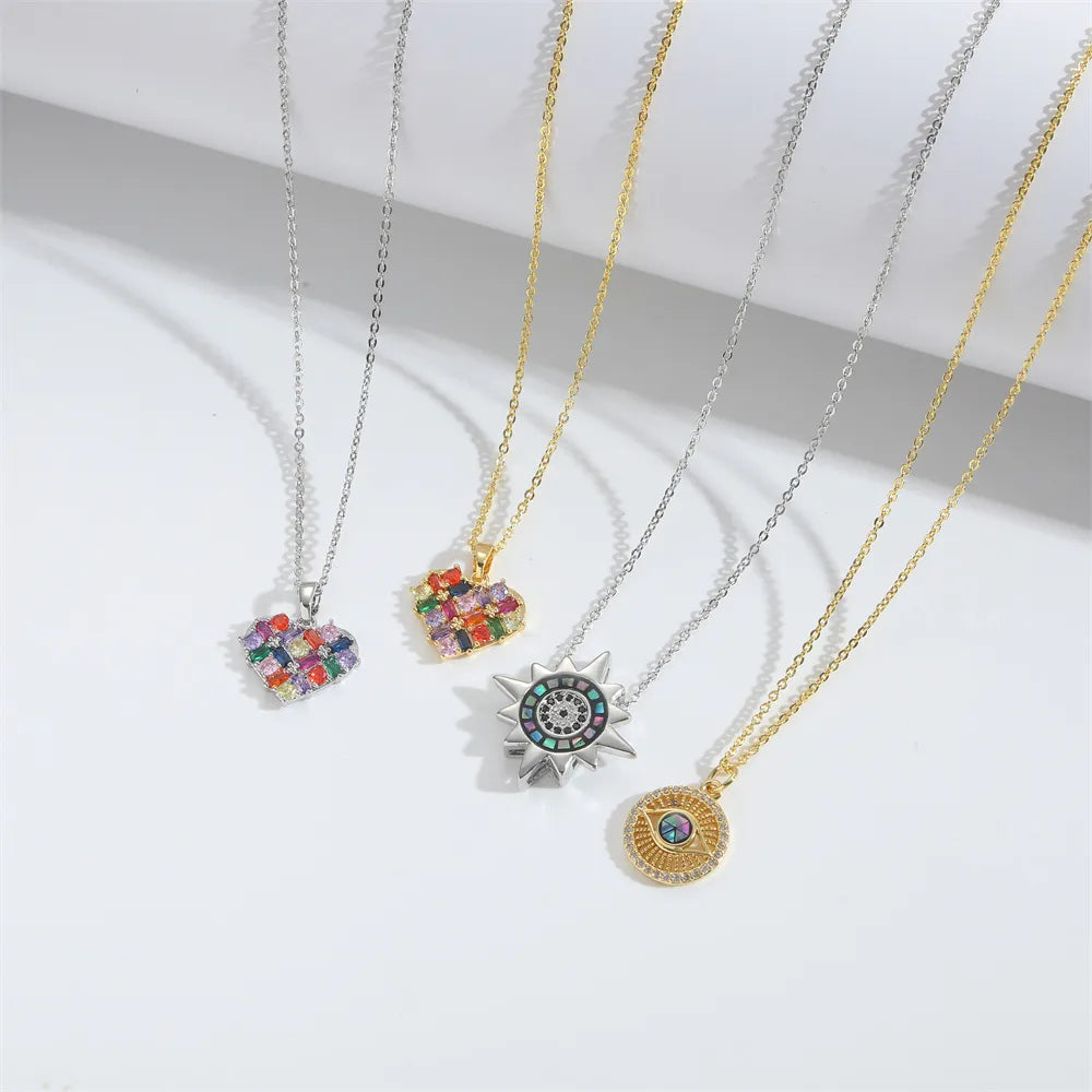 HEART EVIL'S EYE PENDANT | 14K Gold Plated ABS Copper with Enamel & Zircon Flower Design