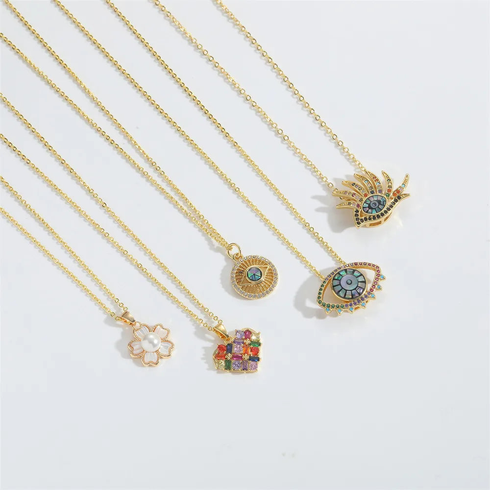 HEART EVIL'S EYE PENDANT | 14K Gold Plated ABS Copper with Enamel & Zircon Flower Design