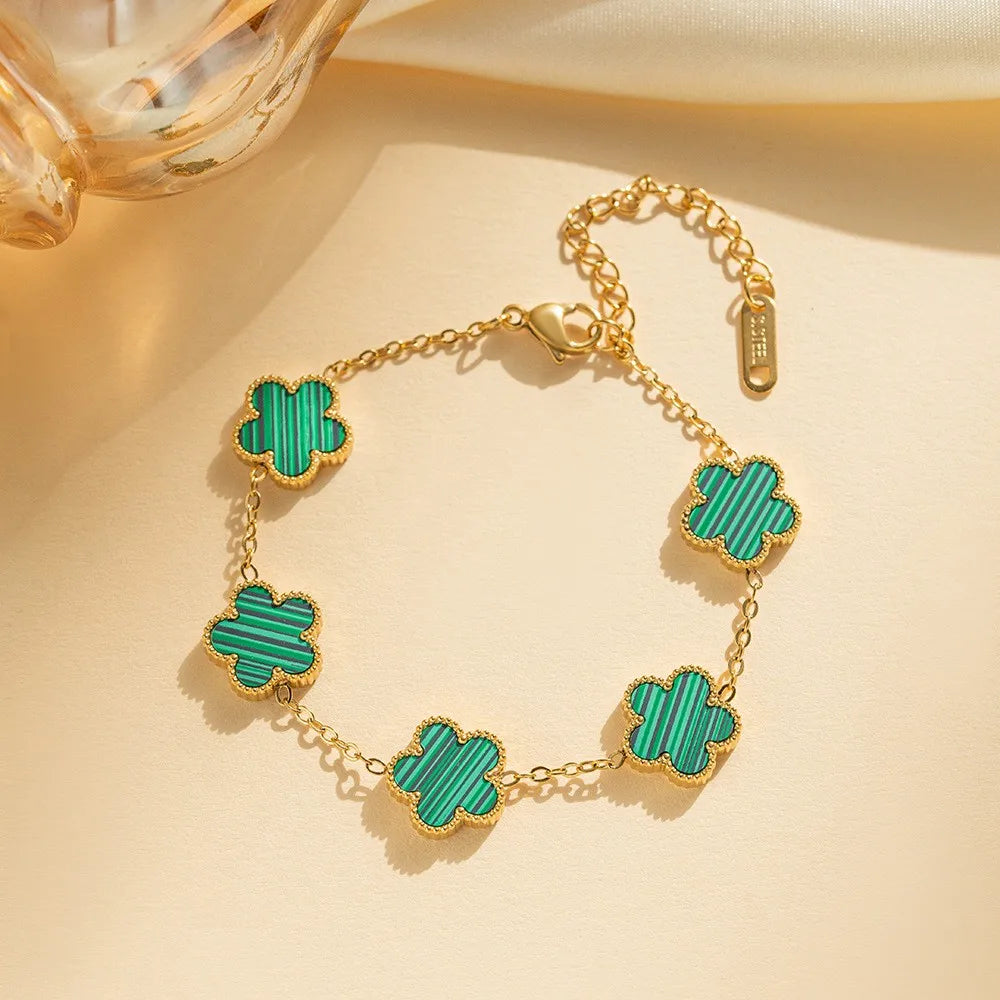 LUCK BLOOM | Four-Leaf Clover Bracelet in 18K Gold-Plated Stainless Steel