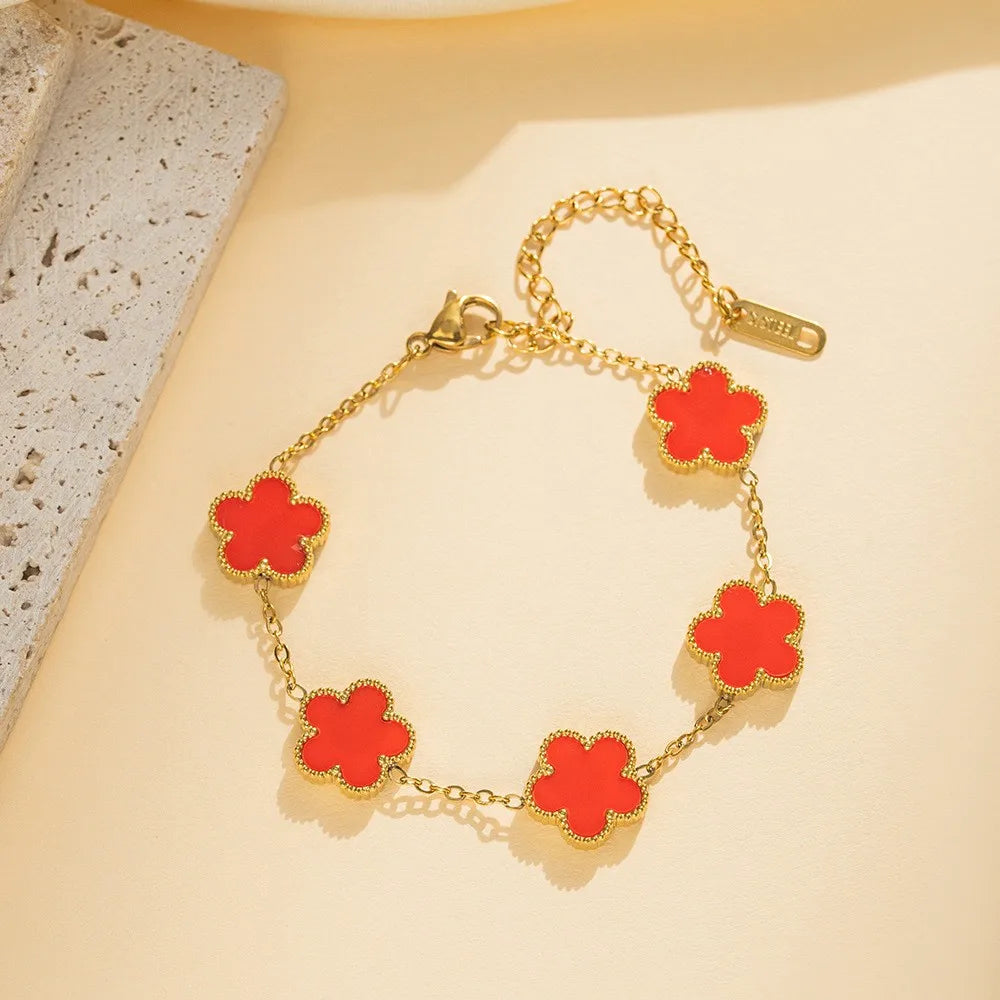 LUCK BLOOM | Four-Leaf Clover Bracelet in 18K Gold-Plated Stainless Steel