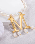 CHOKER INITIAL PEARL | Custom Gold Initial Choker Pendant Pearl Necklace