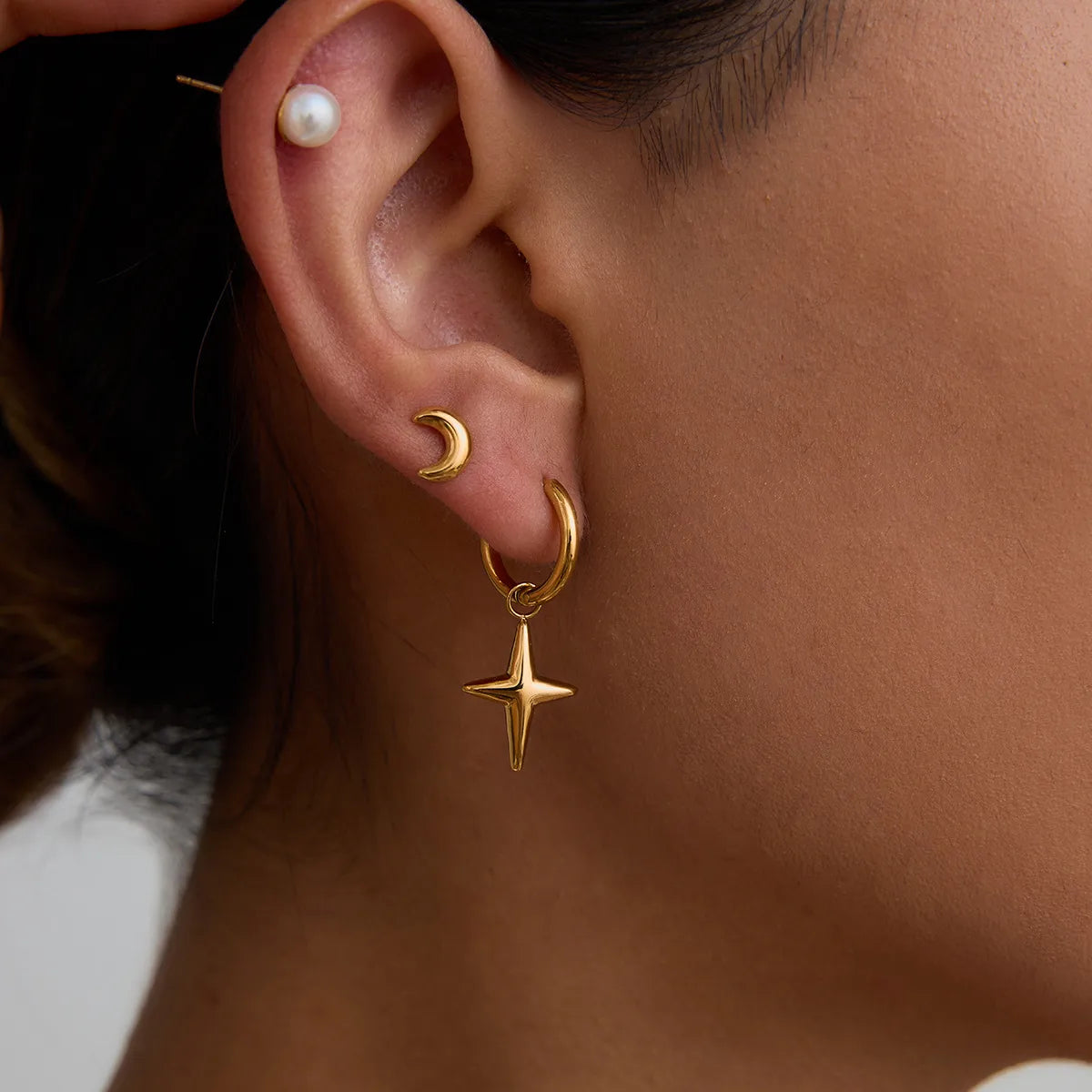 PENTAGRAM STARS | geometric stainless steel earrings set with sleek plating