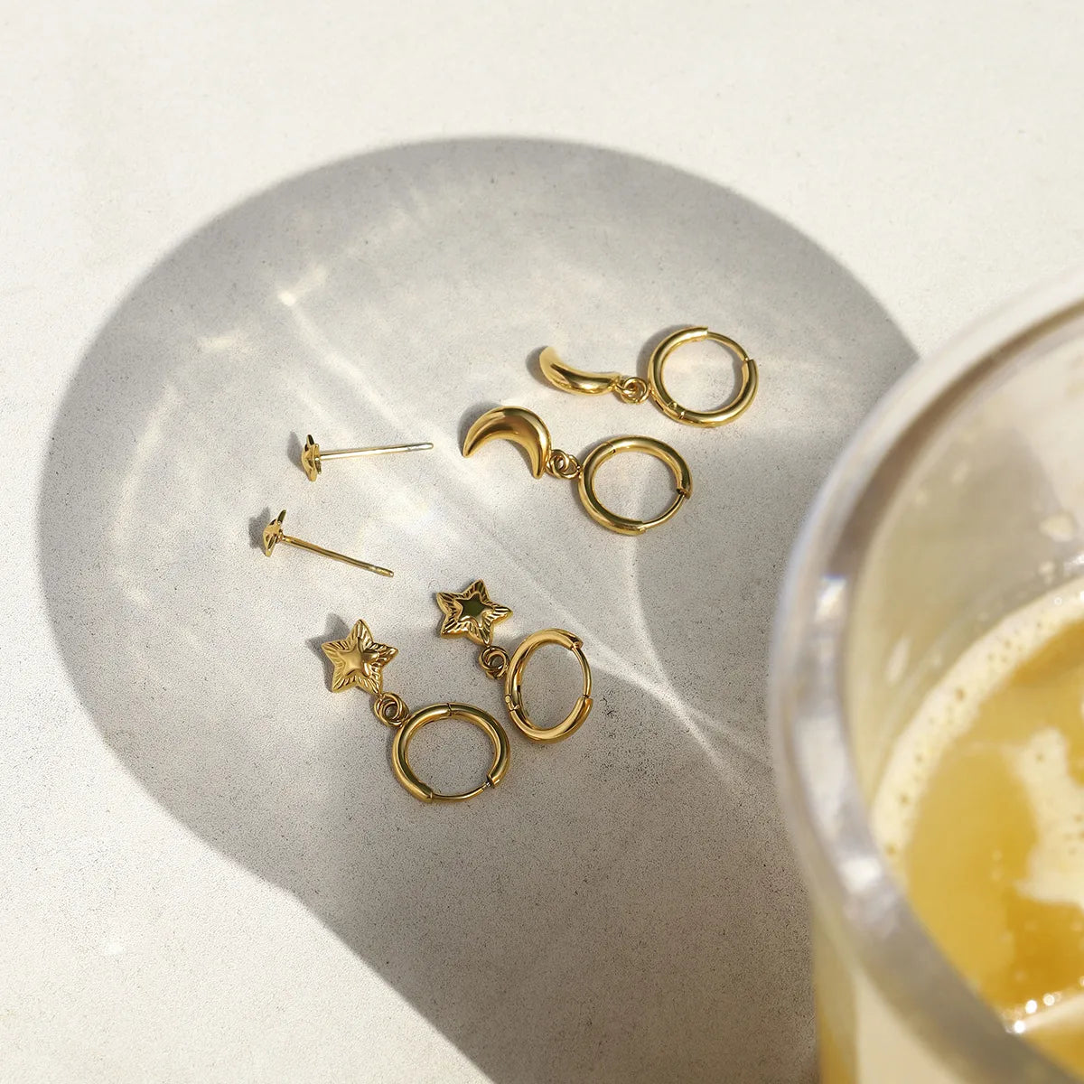 PENTAGRAM STARS | geometric stainless steel earrings set with sleek plating