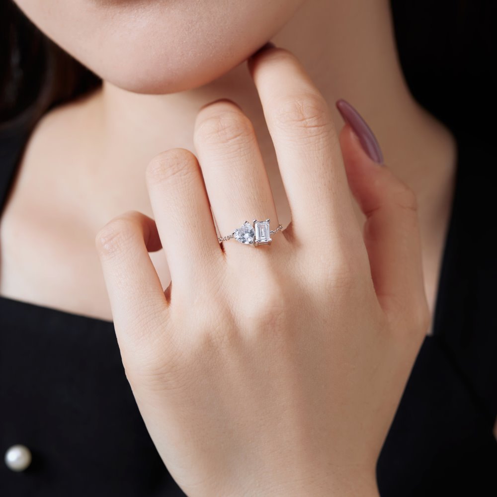 MINIMAL LINK | Open ring with adjustable chain in Sterling Silver 925