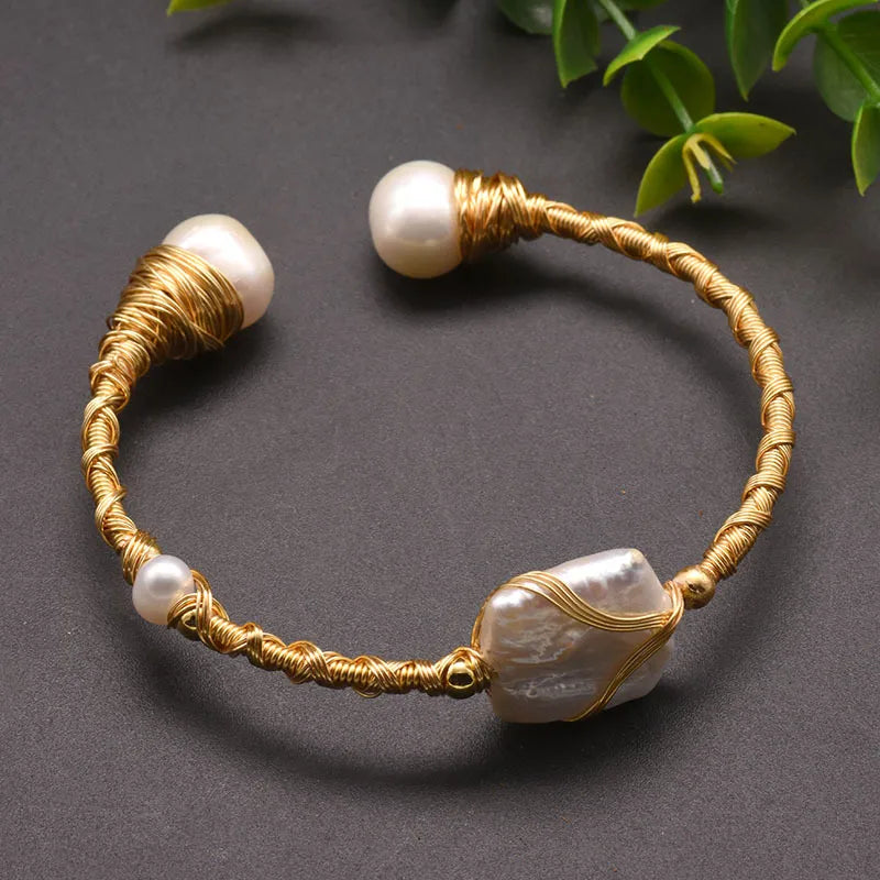 RETRO PEARL BANGLE | Stainless Steel &amp; Freshwater Pearl with 18K Gold Plating