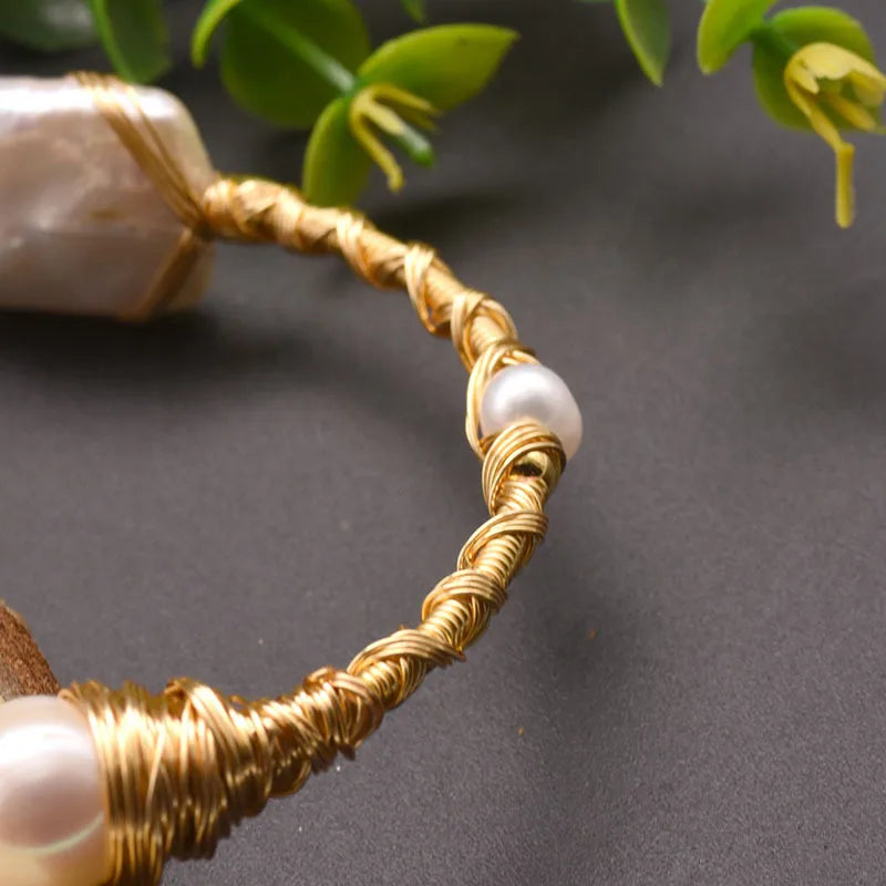 RETRO PEARL BANGLE | Stainless Steel &amp; Freshwater Pearl with 18K Gold Plating