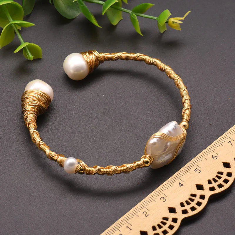 RETRO PEARL BANGLE | Stainless Steel &amp; Freshwater Pearl with 18K Gold Plating