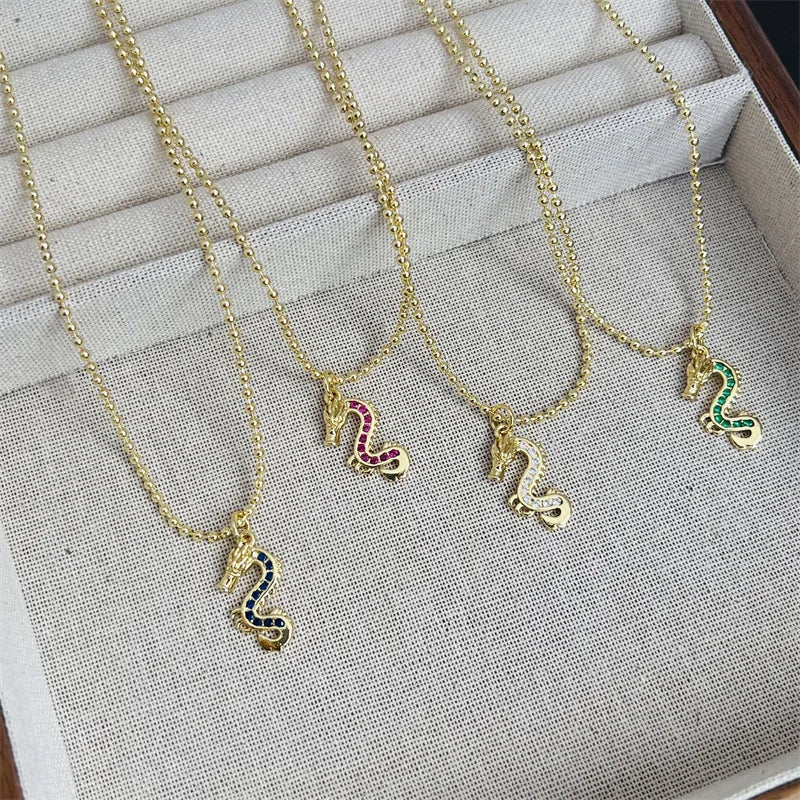 DRAGON GUARDIAN NECKLACE | Copper Pendant with Zircon Inlay, 18K Gold Plated