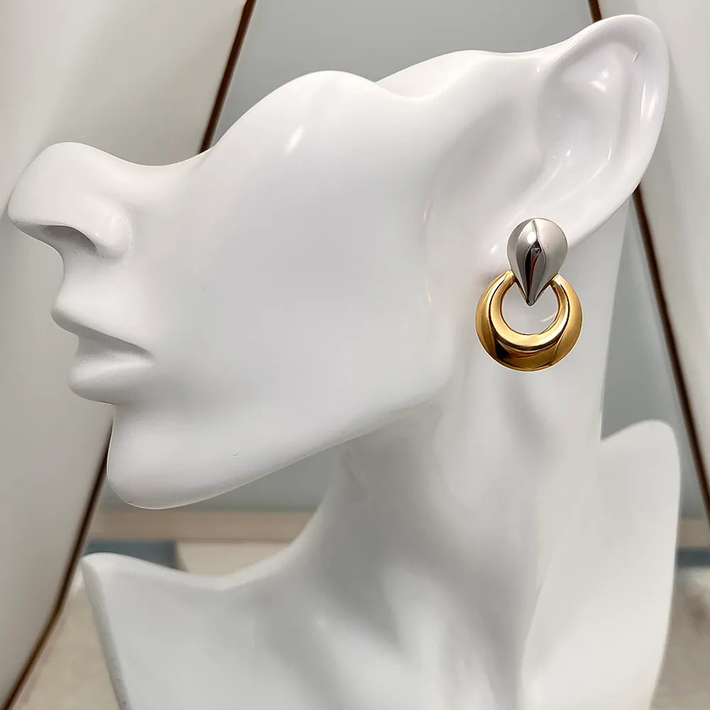 COLOR BLOCK EAR STUDS | Simple Style 304 Stainless Steel Zircon 18K Gold Plated