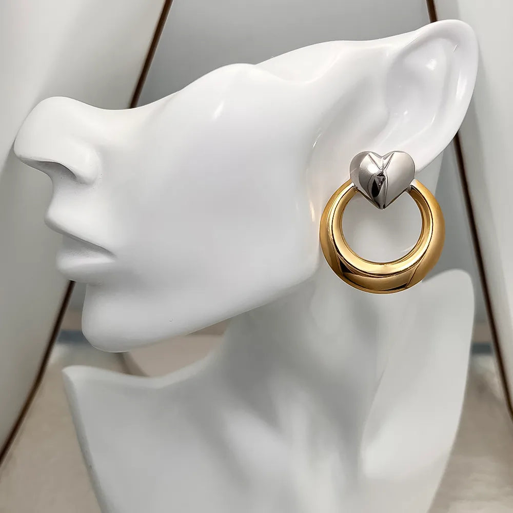 COLOR BLOCK EAR STUDS | Simple Style 304 Stainless Steel Zircon 18K Gold Plated