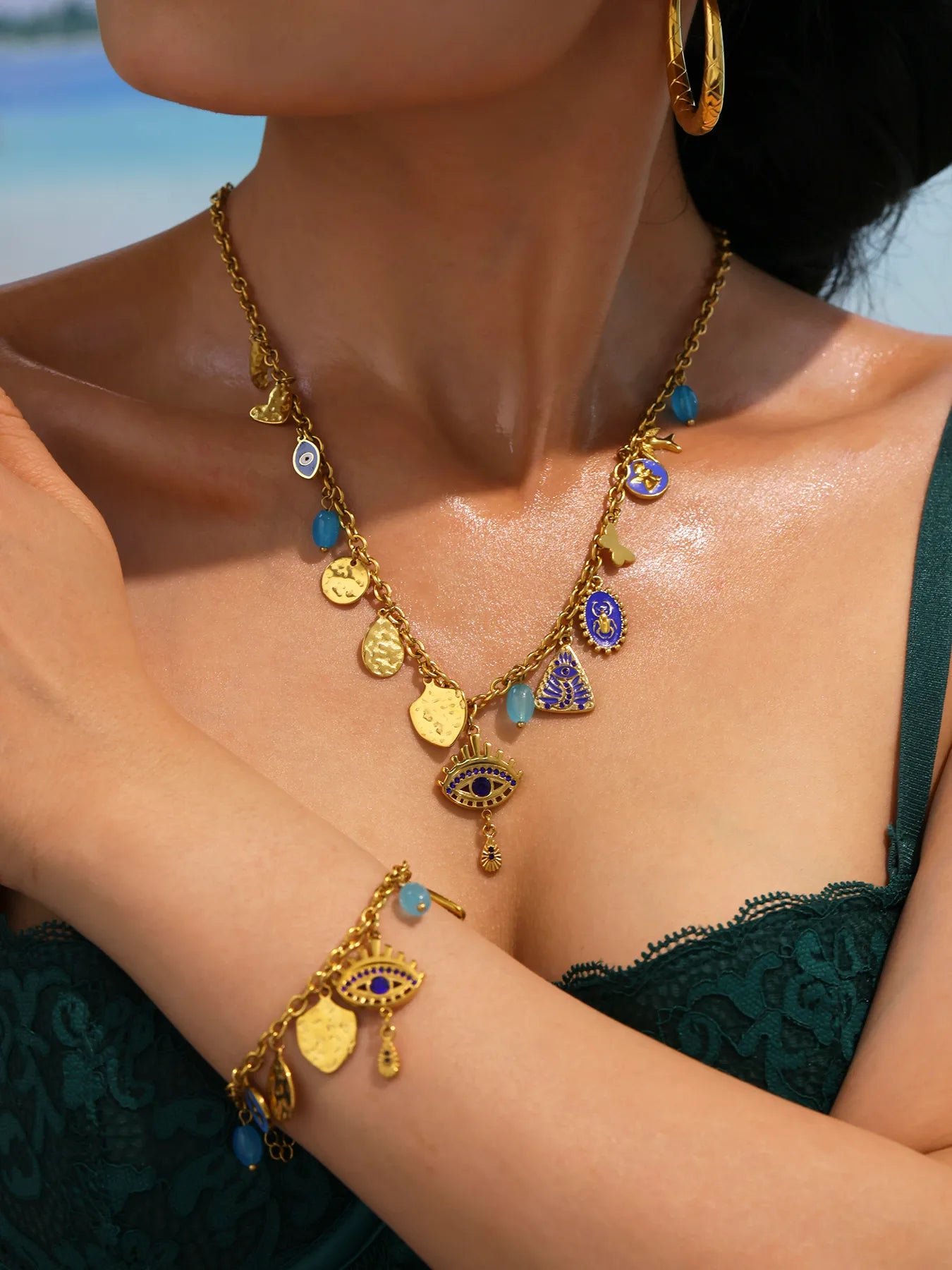SOULSHINE SET | Devil’s Eye Beaded Jewelry in 18K Gold-Plated Stainless Steel