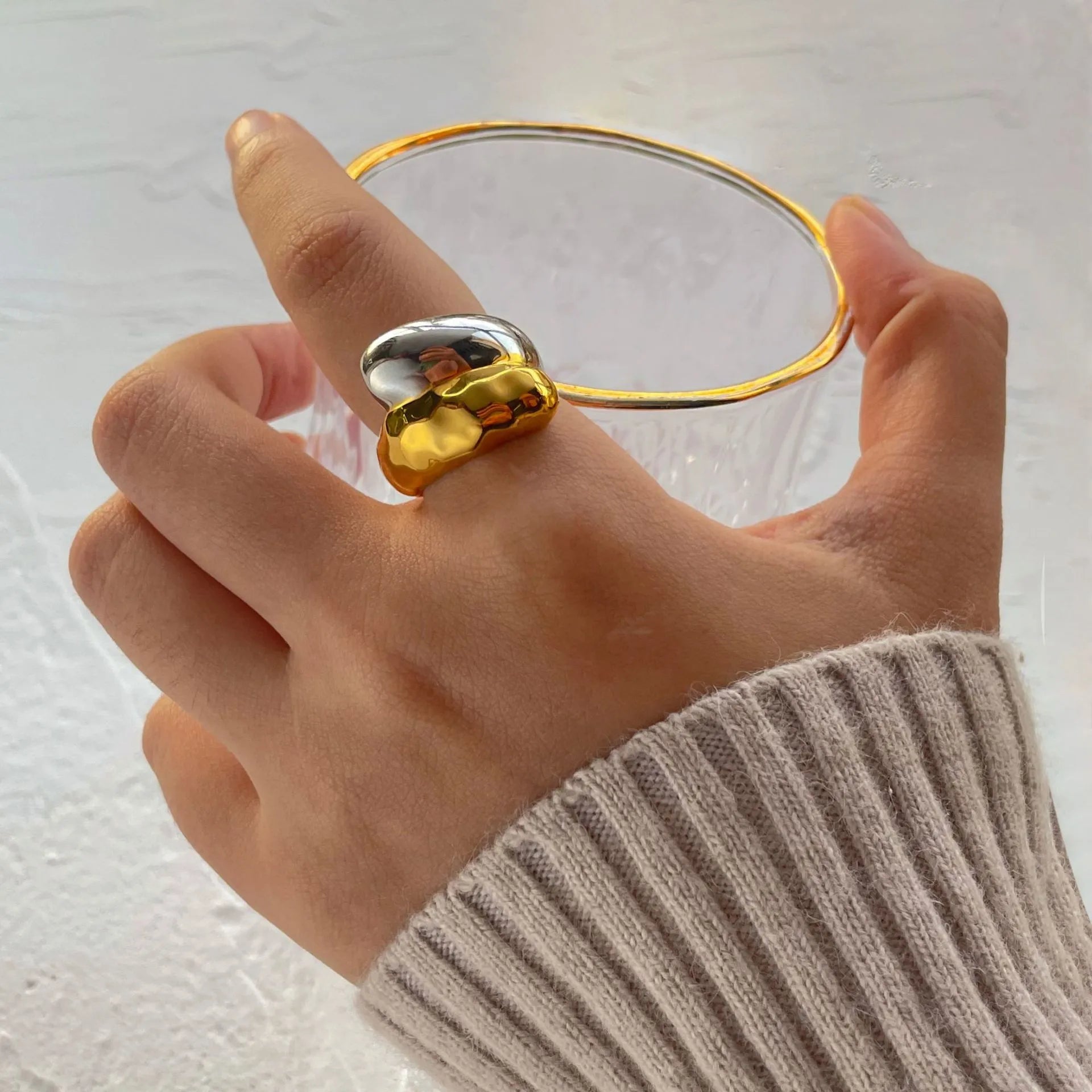 GLAM GEOMETRIC RING | Gold &amp; Silver Mix Open Ring in 304 Stainless Steel
