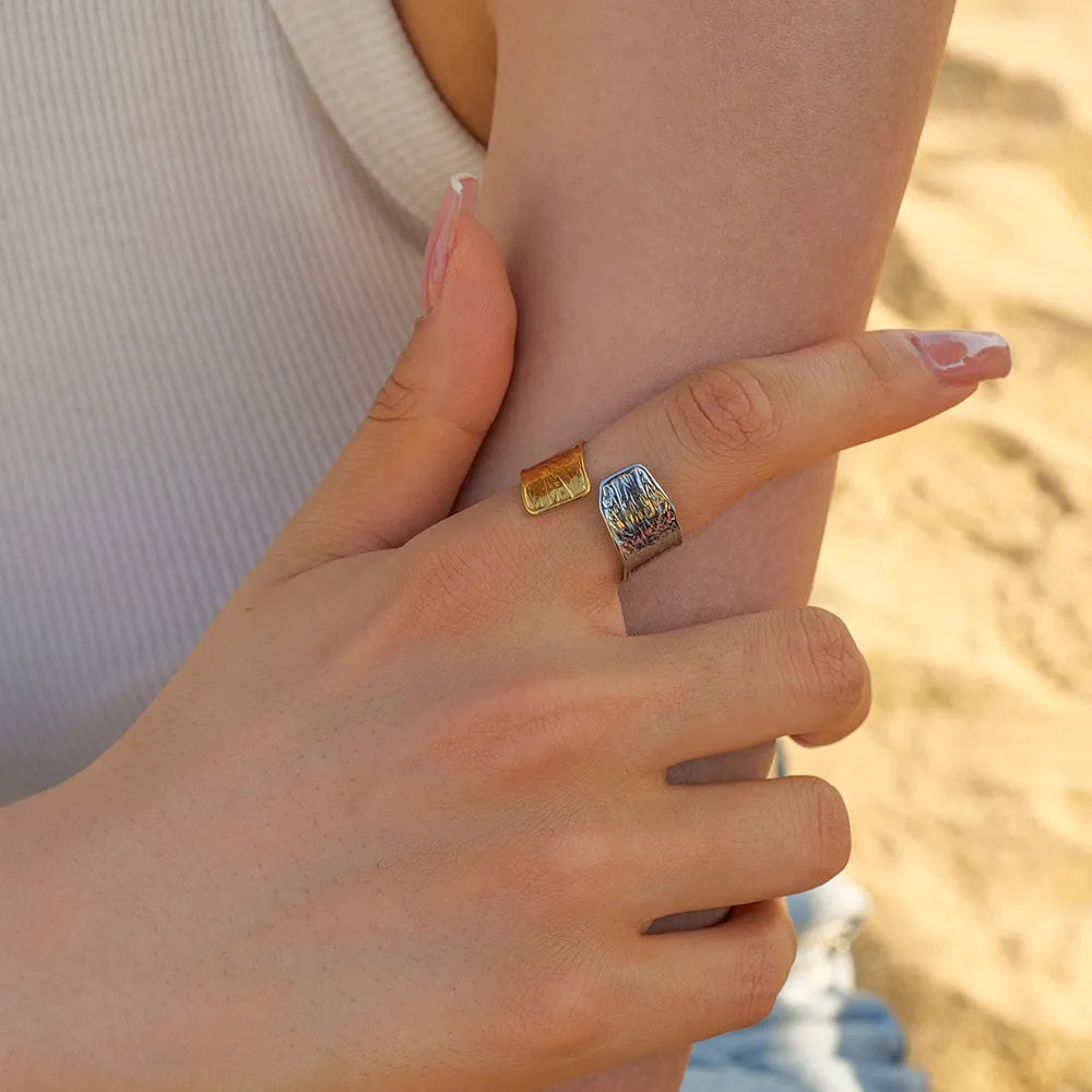 GLAM GEOMETRIC RING | Gold &amp; Silver Mix Open Ring in 304 Stainless Steel