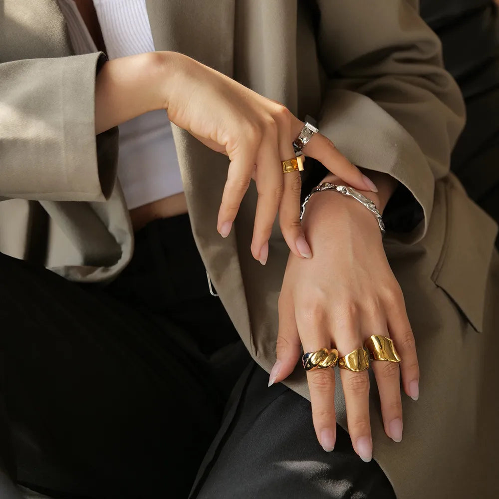 GLAM GEOMETRIC RING | Gold &amp; Silver Mix Open Ring in 304 Stainless Steel