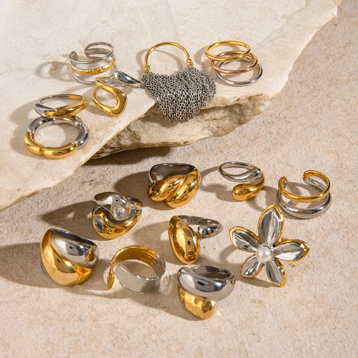GLAM GEOMETRIC RING | Gold &amp; Silver Mix Open Ring in 304 Stainless Steel