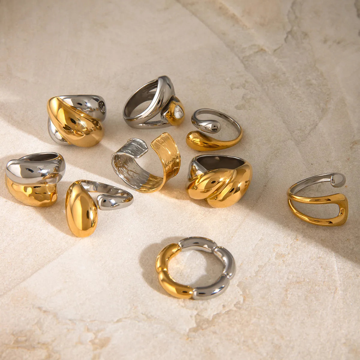 GLAM GEOMETRIC RING | Gold &amp; Silver Mix Open Ring in 304 Stainless Steel
