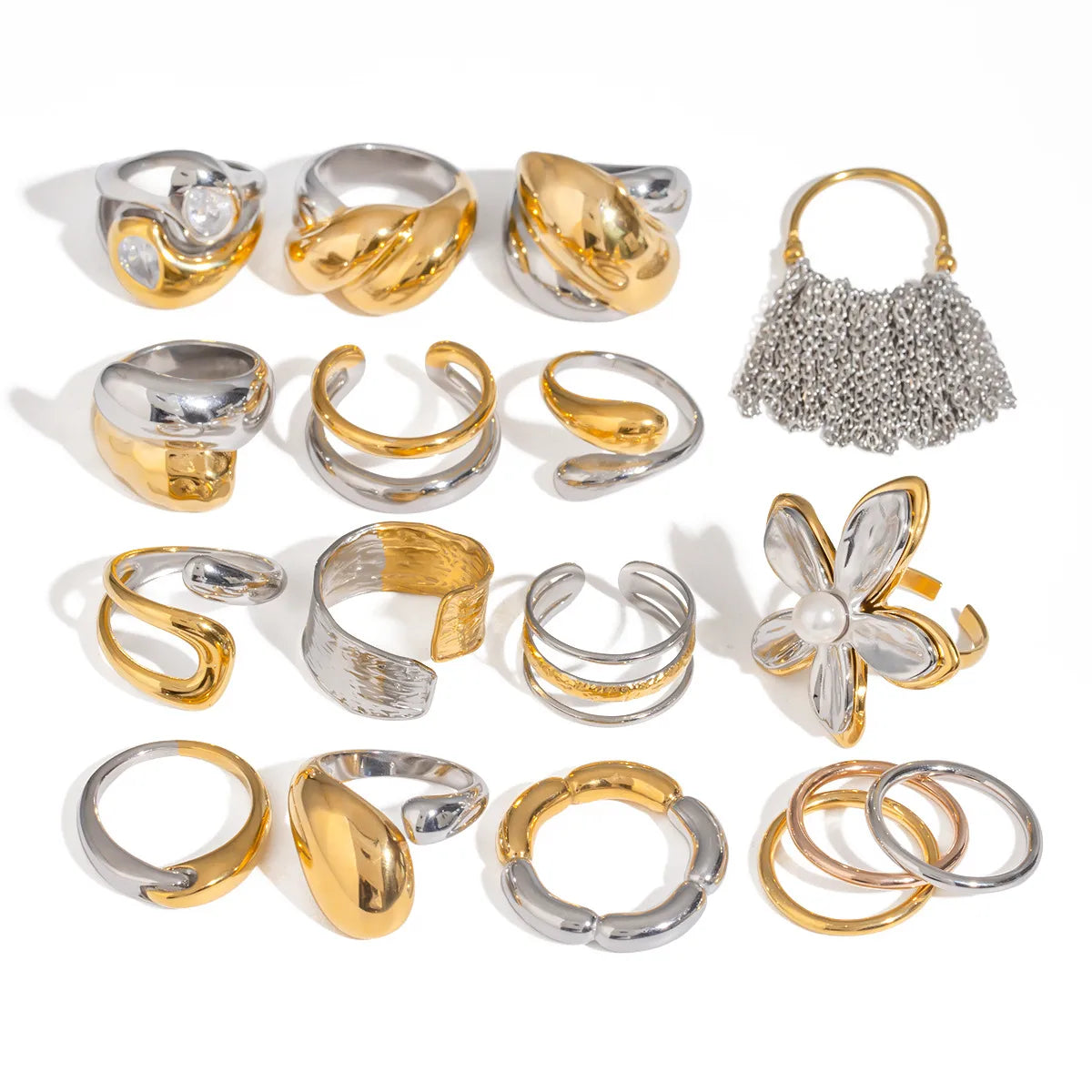 GLAM GEOMETRIC RING | Gold &amp; Silver Mix Open Ring in 304 Stainless Steel
